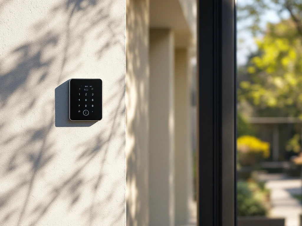 Moderne Intratone intercom bij zonnig appartementgebouw met installatiebenodigdheden en professionele gereedschapskoffer, suggererend zelf installeren of vakman inhuren.